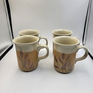 Vintage Stoneware Harvest Wheat Mugs - set of 4
